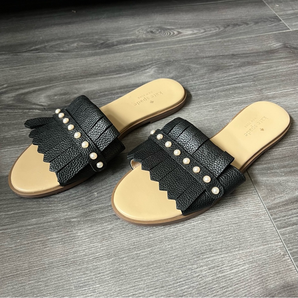 Kate Spade Leather and Pearl Flat Sandals